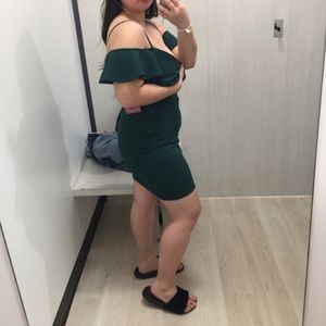Emerald Green off the Shoulder Fitted Mini Dress